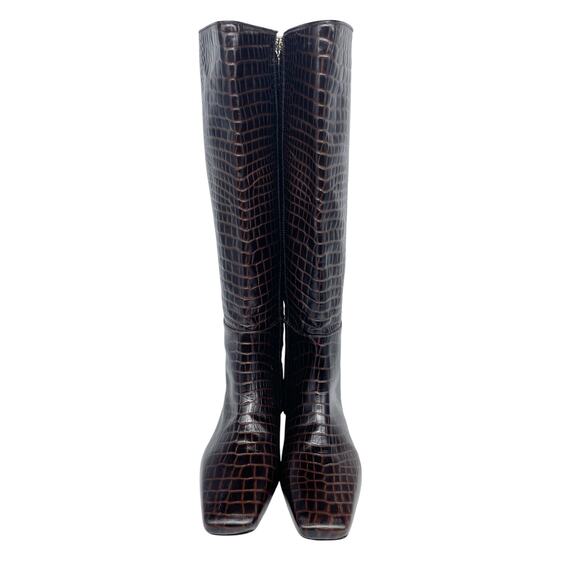 Frances Valentine Mackie Knee High Boot Brown Croc Embossed Leather Size 8.5 B - Picture 2 of 14